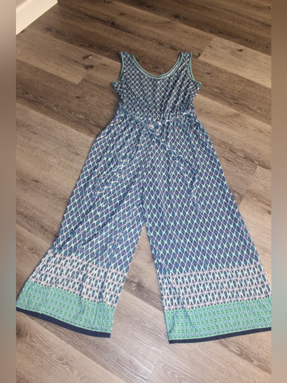 Max Studio Blue & Green Printed Jumpsuit